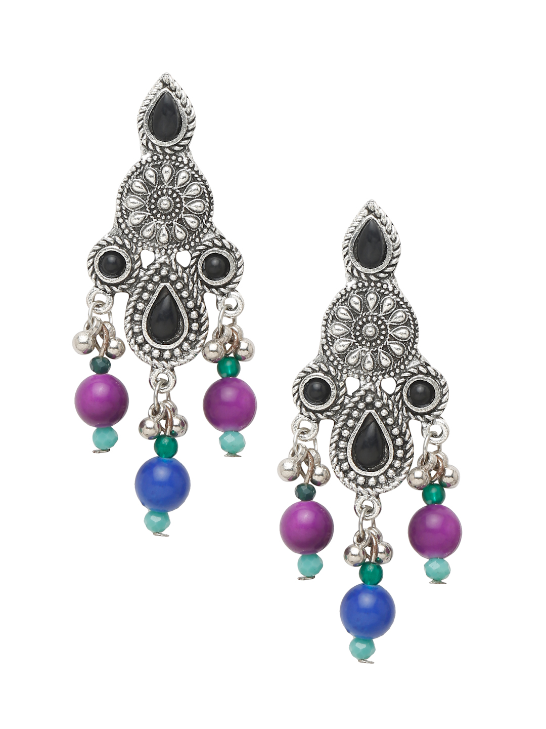 YouBella Jewellery Oxidised Silver Necklace Jewellery Set with Earrings for Girls and Women (Multi) (YBNK_50516)